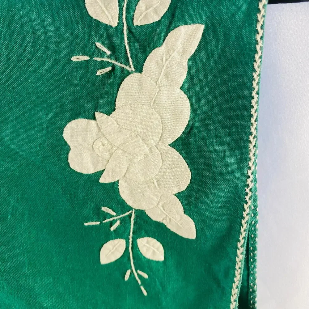 Vintage Green Table Runner Placemats Napkins Floral‎ Applique Cottagecore 8 sets